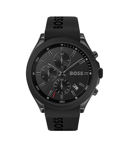 Image of BOSS Chronograph Quartz Watch for Men Velocity Collection with Black Silicone Bracelet - 1513720