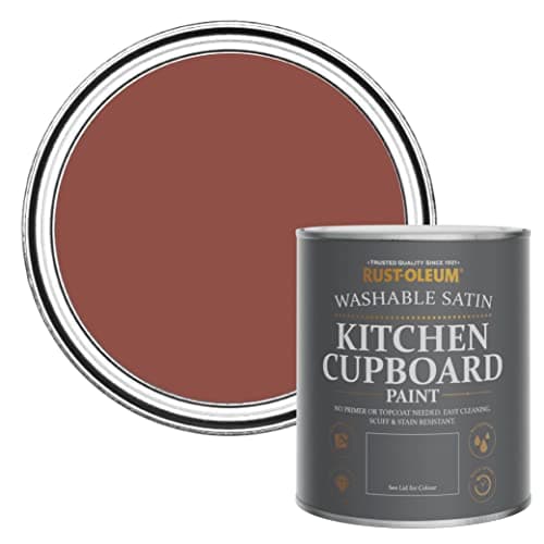 Image of Rust-Oleum Red Scrubbable Kitchen Cupboard Paint in Satin Finish - Fire Brick 750ml