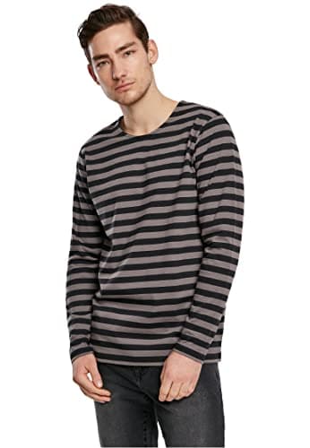 Image of Urban Classics Men's Regular Stripe Ls T Shirt, Asphalt Black, M UK