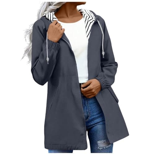 Image of OVARA Lightweight Waterproof Jacket Womens, Casual Outdoor Raincoats with Hood, Breathable Zip Up Softshell Jackets with Pockets,Windbreaker Jacket Women