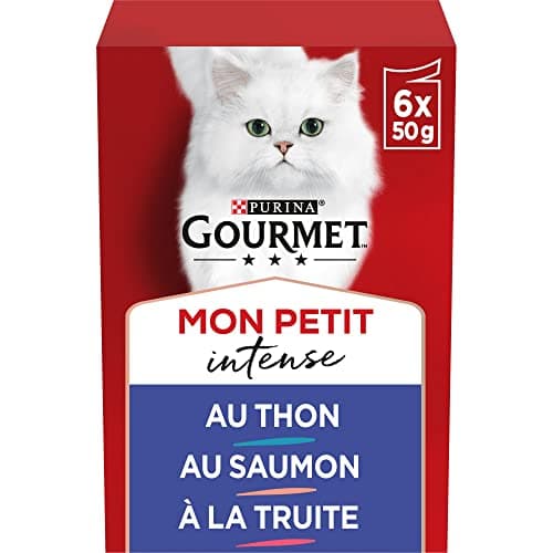 Image of GOURMET | MON PETIT INTENSE | Adult Cat | Sliced in Sauce | Fish Selection: Salmon, Tuna, Trout | Fresh Sachets | Pack of 8 (6 x 50g)