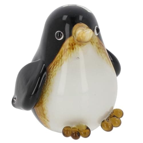 Image of Shudehill Giftware Art In Glass Handmade Penguin Figurine – Black White and Amber Glass Ornament – Unique Collectible Bird Sculpture (Art In Glass Handmade Fat Penguin)