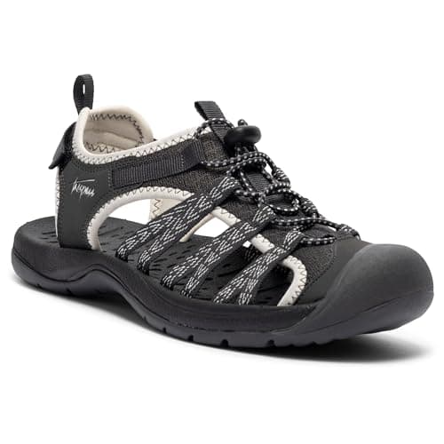 Image of Trespass Womens Walking Sandals Brontie - Protective Hook and Loop Ankle Strap, Adjustable Pull Cord, Closed Toe, Cushioned Footbed, Durable Traction Outsole