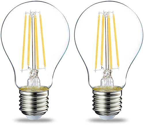Image of Amazon Basics LED E27 Edison Screw Bulb, 7W (Equivalent to 60W), Clear Filament, Warm White, Non Dimmable, (Pack of 2)