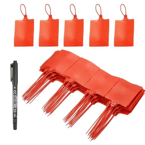 Image of PATIKIL 10inch Zip Ties, 100pcs Cable Ties Tags Nylon Wire Marking Label Self Locking Plastic Straps Write on with Pen for Logistics Transportation Packaging Warehouse Organization, Red