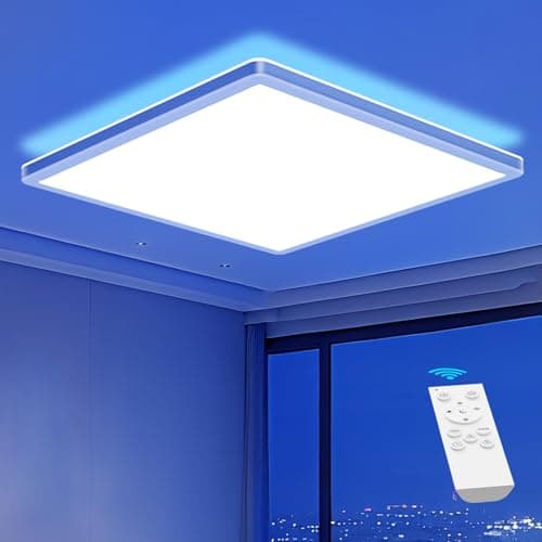 Image of slochi RGB Ceiling Light with Remote, 12 Inch 24W 3200LM Dimmable LED Bathroom Light, 3000K Backlight Fixture, Modern Square White Panel Lamp for Bedroom Kidsroom Hall Party Festival
