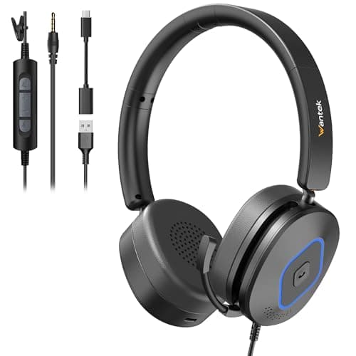 Image of Wantek USB Headset with Microphone for Laptop,PC Headphones with USB-A Cable,USB-C Adapter & 3.5mm Jack,Noise Cancelling Mic,Volume Control,Mute Button,Computer Headset for Teams Zoom,Home Office