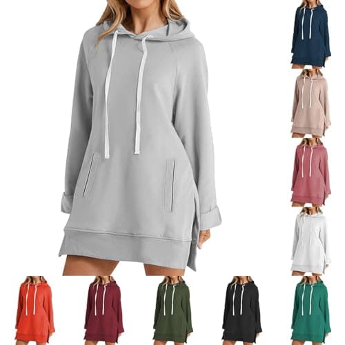 Image of Women's Oversized Hoodie Long Sleeves Hooded Sweatshirt Split Hem Plain Pullover Tops Cosy Warm Baggy Hoodies Fall Sweatshirts Dress Casual Loungewear Black