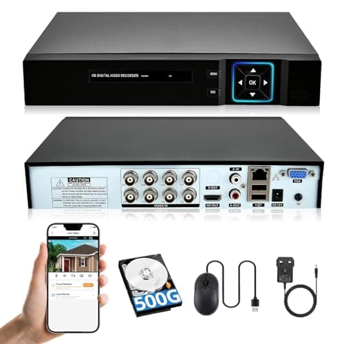 Image of 8 Channel Security DVR Recorder With 500GB HDD, 6-in-1 CCTV DVR for Surveillance, Supports 8ch for Camera Home Surveillance System, for Analog AHD, TVI, CVI, CVBS, XVI, IPC 5MP Mobile APP PC Remote