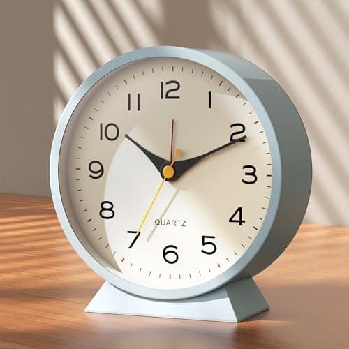 Image of AYRELY®4.5" Analogue Alarm Clock, Small Retro Metal Desk Clock, Battery Operated, Silent and Non-Ticking, with Night Light for Bedside, Bedroom, and Living Room Decor (Light Blue)