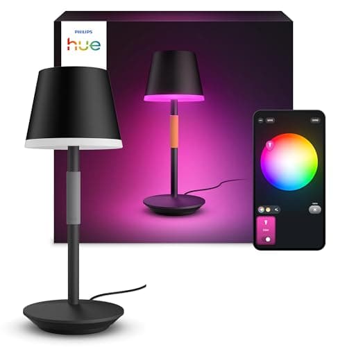 Image of Philips Hue Go Smart Portable Table Lamp [Downlight - Black] Rechargeable Lamp, White & Colour Ambiance LED with Bluetooth, for Home Indoor Living Room, Office, Bedroom Lighting