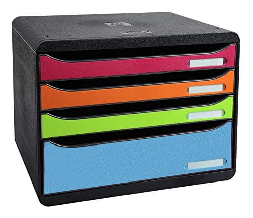 Image of Exacompta - Ref 315798D - Iderama Collection - Big-Box Plus - 270 x 355 x 271mm in Size, Landscape, 4 Drawers Set, Suitable for A4+ Documents - Black/Harlequin