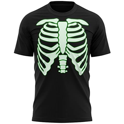 Image of Mens Glow in The Dark Skeleton T Shirt, Simple Halloween Fancy Dress Gift Idea for Men and Women, Unique Halloween Party Costume for Him, Skeleton Body Print Tee, XXL, Black