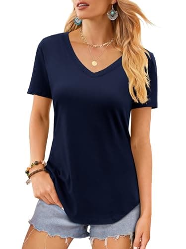 Image of Elesomo Womens T Shirts Short Sleeve Tshirts V Neck Cotton Tees Summer Tunic Tops, Navy XL