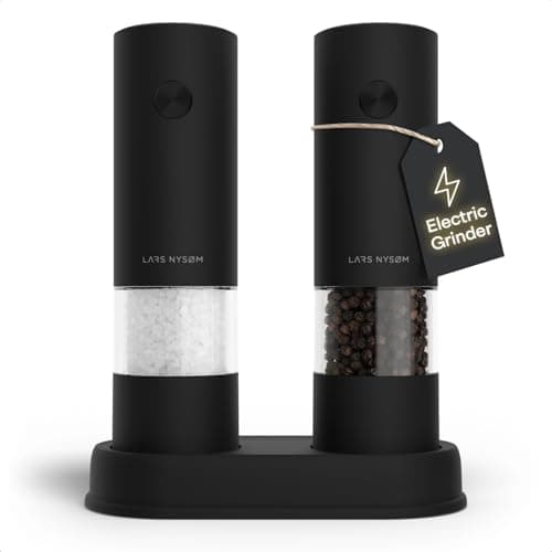 Image of LARS NYSØM Electric Salt and Pepper Grinder Set I Automatic Salt and Pepper Mills with Adjustable Ceramic Grinder I AAA-Battery Operated Electric Spice Mill Set (Carbon Black)
