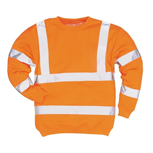 Image of Portwest B303 Men's Comfort Hi-Vis Long Sleeve Sweatshirt - Lightweight Reflective Class 3 Safety Security High Viz Workwear, Orange, XS