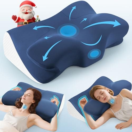 Image of Orthopaedic Cervical Memory Foam Pillow for Neck & Shoulder Pain Relief, Contour Neck Support Pillow with Arm Rest Groove, Dual Height for Side, Back & Stomach Sleepers, Cooling Cover, 100-Night Trial