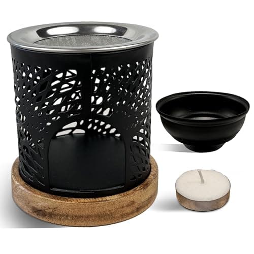 Image of Aromatherapy Wax & Essential Oil Burner with Tea Light Holder – Metal Incense, Resin & Bakhoor Diffuser for Home, Office & Spa – Relaxing Fragrance & Ambience Gift (AL3)