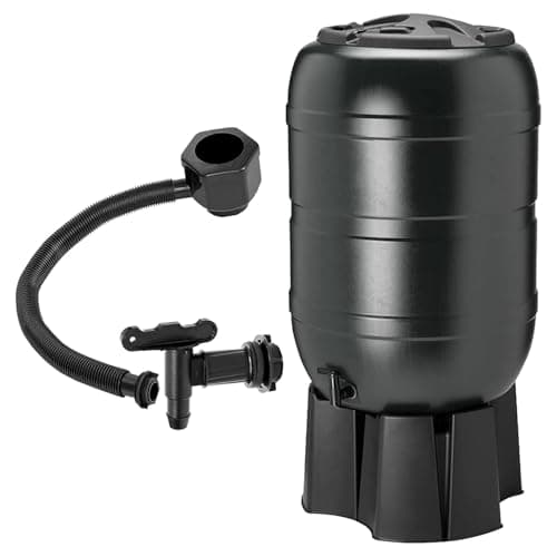 Image of 210 Litre Large Black Water Butt For Outdoor Gardens Complete With Stand, Filer, Tap & Lockable Lid