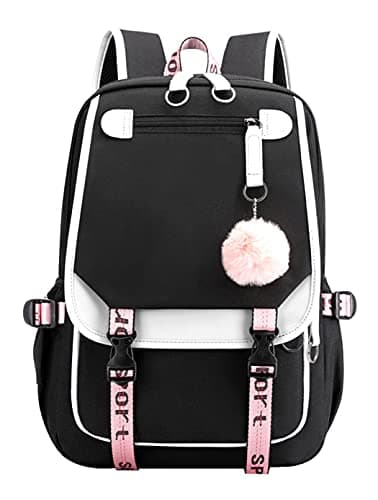 Image of SellerFun Teenage girls' Backpack Middle School Students Bookbag Outdoor Daypack With USB charge Port (4# White Black, 21 Liters)