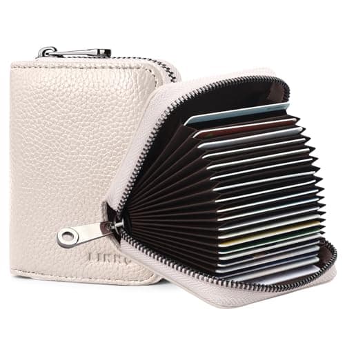 Image of Goopai RFID 20 Card Slots Credit Card Holder Genuine Leather Accordion Card Case Small Wallet for Women or Men with Zipper (Beige)
