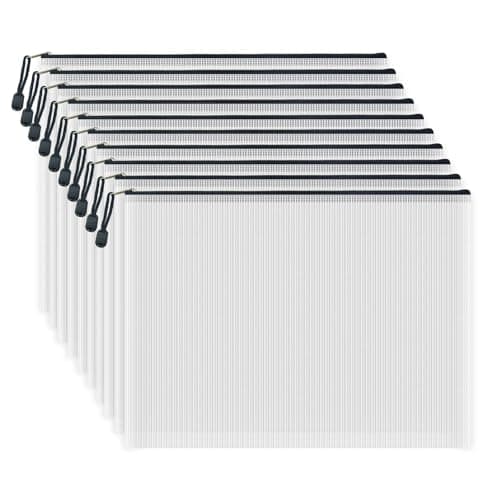 Image of COWORK-UP 10PCS B4 Mesh Zip Wallets 15 x 11 Inches Large Zipper Craft Project Pouch Bags, B4 Plastic Mesh Folder Zip Bags Board Game Storage Organiser