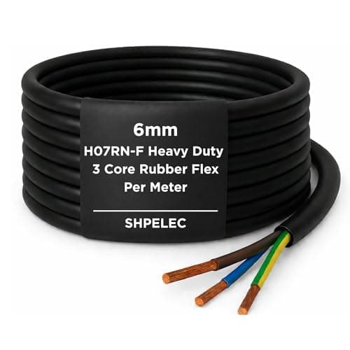 Image of SHPELEC® H07RN-F Rubber Flexible Power & Control Cable 3 Core 6mm² – Heavy Duty Industrial Use for Outdoor & Workshop Applications – Oil, Water & UV Resistant - 1m
