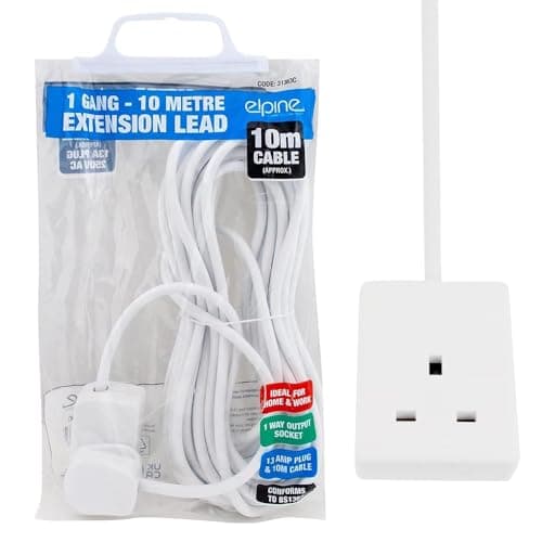 Image of 10M Extension Lead - Cord Uk Cable Electric Mains Power | 1 2 3 4 6 8 10 Gang Way, Surge Protected, Tower 3 Pin Multi Socket Plug | Amp Switched Reels Leads (1Way 10M)