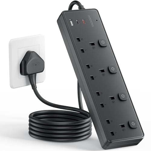 Image of Extension Lead with 3 USB Slots(30W),4 Way Sockets Outlets Ports Extension Cable with 4 Individual Switches Surge Protected，Wall Mountable Extension Socket for Home,Office,School,3M,Black