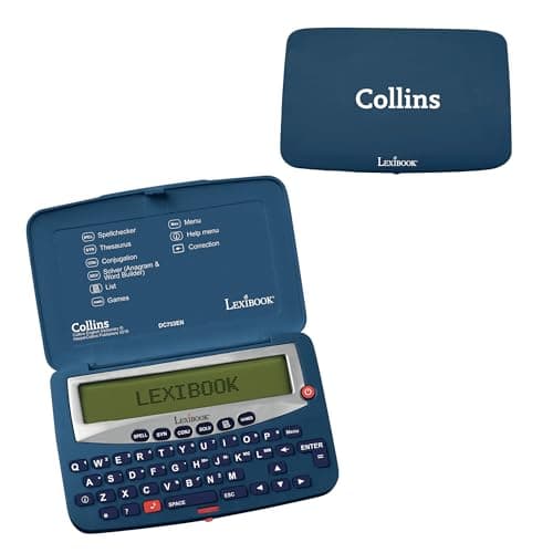Image of LEXIBOOK, The Collins English Dictionary, 13th Edition-Electronic Pocket Spellchecker, Thesaurus, Crossword, Conjugation, Anagram Solver, Words Games, with Battery, Blue/White, DC753EN