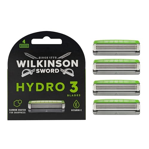 Image of WILKINSON SWORD - Hydro 3 Razor Blades For Men, Carbon Coated, Hydrating Gel & Skin Guards, Pack of 4 Refills