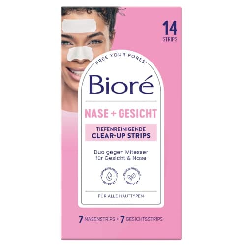 Image of Bioré Deep Cleansing Clear-Up Strips - 1 x 14 Pieces - Face (7 Strips) and Nose (7 Strips) - Remove Blackheads and Impurities from Face and Nose - All Skin Types