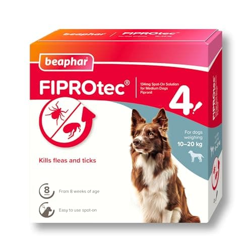 Image of Beaphar - FIPROtec Spot-On Flea & Tick Treatment for Medium Dogs 10-20kg - 4 Pipettes - Kills Fleas & Ticks – Veterinary Medicine - Easy to Apply Monthly - Suitable for Dogs & Puppies from 8 Weeks