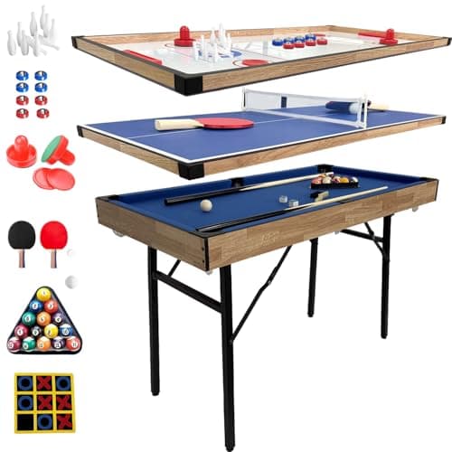 Image of 6 in 1 Multi Game Table Folding Pool Table, Billiard, Hockey, Table Tennis, Bowling, Shuffle Board and Tic Tac Toe with All Accessories（4FT）