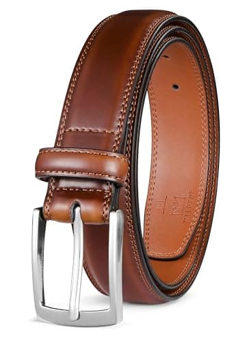 Image of Milorde Men's Genuine Leather Dress Belt, Handmade, 100% Cow Leather, Fashion & Classic Designs for Work Business and Casual (Burnt Umber103,38)