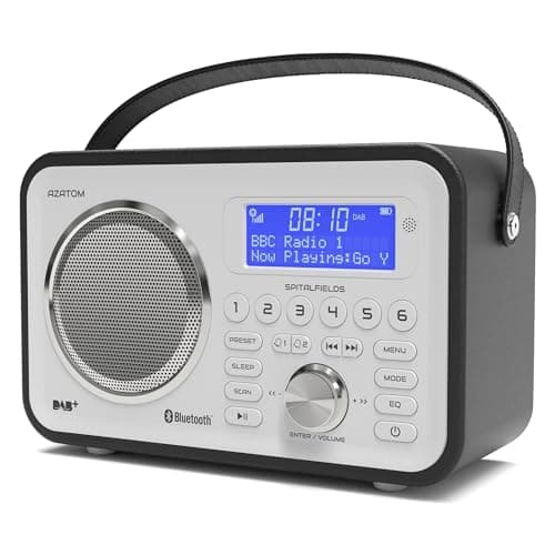Image of DAB/DAB+ & FM Portable Digital Radio | Leather Design | Bluetooth | Rechargeable Battery | Dual Alarms & Sleep Timer | Perfect for Home, Office or Outdoors | AZATOM Spitalfields 2 (Black)