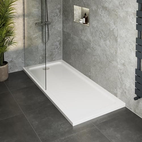 Image of Hydrolux® 1700 x 700 x 45mm White Bathroom Shower Tray for Enclosures Cubicles & Wet Room with Waste, Rectangular