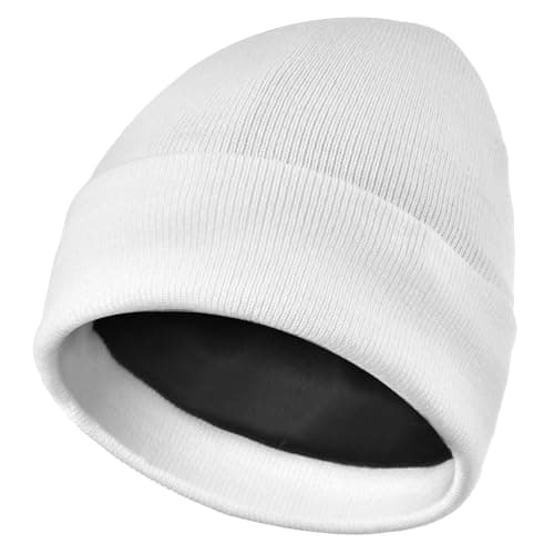 Image of Keains Unisex Wooly Hat,Thermal Winter Hats,Warm Fleece Lining Hats, Knit Beanie for Men and Women,Gifts for Men Women Dad White