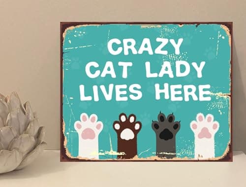 Image of the sticker studio ltd Crazy Cat Lady Lives Here Quote House Novelty Metal Plaque Sign Gift fcp79