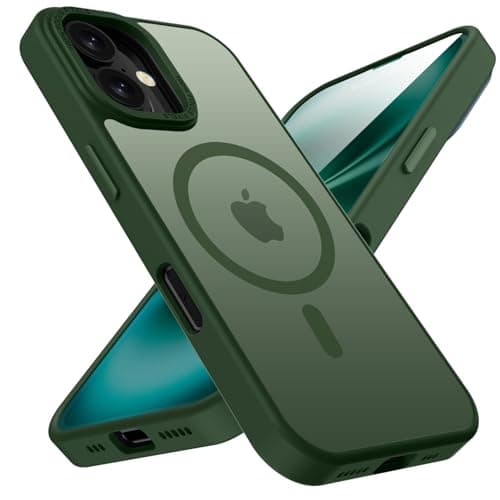 Image of KPPIT for iPhone 16 Plus case Compatible with MagSafe, Shockproof Drop Protection, Frosted Translucent Back Magnetic Phone Case for iphone 16 Plus,Cangling Green