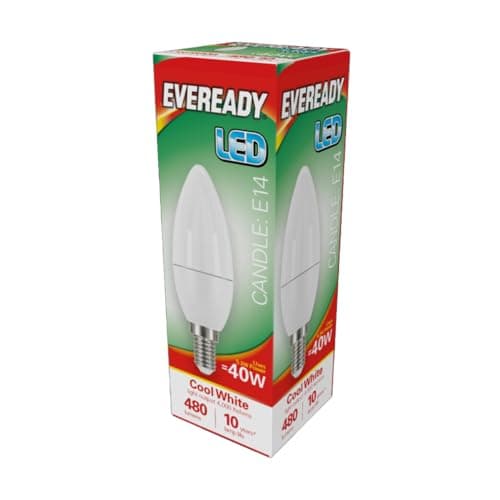 Image of Eveready LED Candle Light Bulbs 5 watts 40 watts 480 Lumen SES E14 Small Screw in Cool White 4000 kelvins Pack of 10