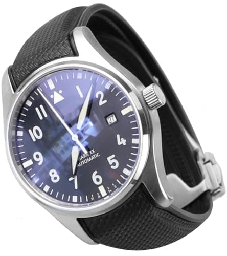 Image of Sight Focus 20mm Curved End Rubber Watch Band for IWC Pilot's Watch Mark XX XVIII Watch Strap Mark 18 20 Watchband No Gap Replacement Deployment Buckle Dustproof Washable Men Women