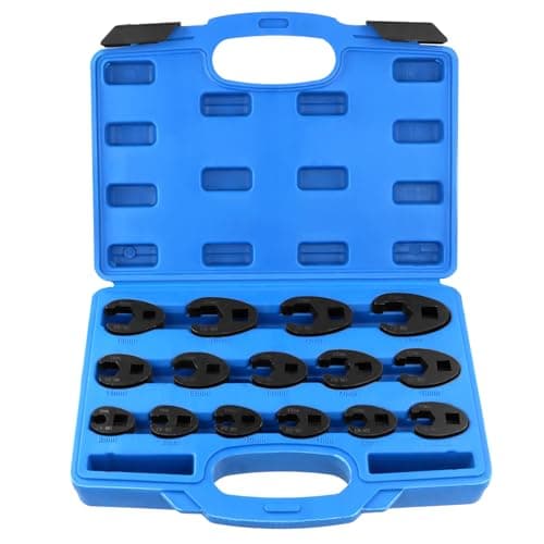 Image of QWORK® 15 Pieces Crowfoot Wrench Set, 3/8” 1/2”Crowfoot Wrench Set, Metric 8-24mm Wrenches Chrome Molybdenum