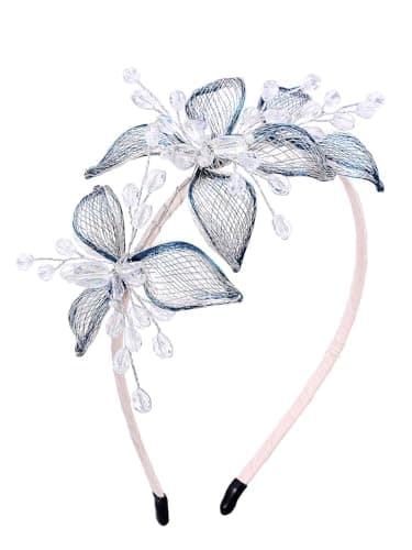 Image of IYOU Floral Wedding Headband Blue Flower Bridal Headpiece Crystal Copper Wire Bride Bridesmaid Hair Accessories for Women