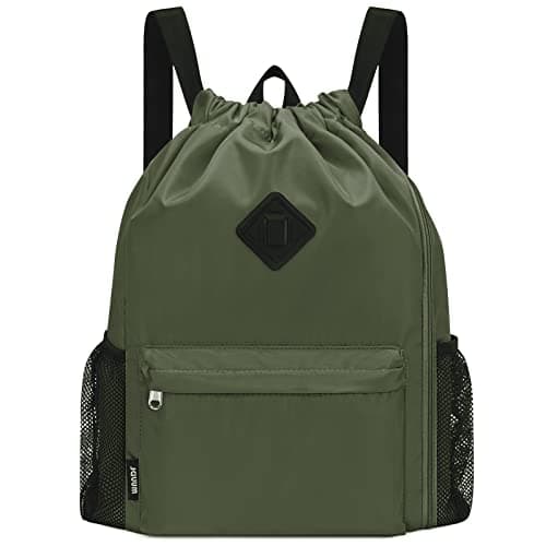 Image of WANDF Drawstring Backpack Sports Gym Bag with Shoes Compartment, Water-Resistant String Backpack Cinch for Women Men (Dark Green,Large)