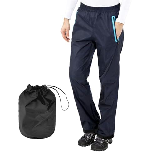 Image of Zidoley Waterproof Trousers Womens 15000mm – Overtrousers with Mesh Lining, Waterproof Zip Pocket, Packable Rain Pants for Hiking, Walking & Commuting (UK, Alpha, XL, Regular, Regular, Navy Blue)