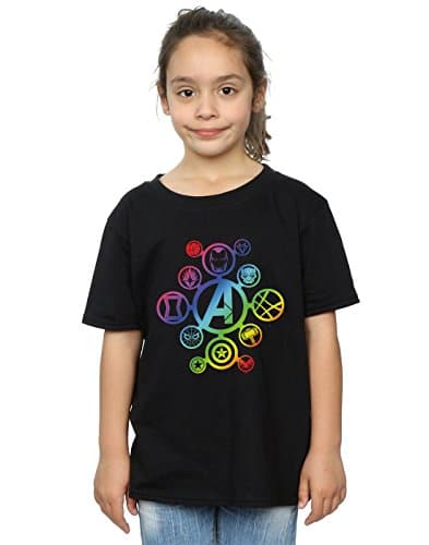 Image of Marvel Girls Avengers Infinity War Rainbow Icons T-Shirt Black 12-13 Years