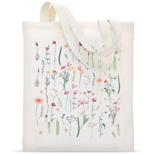 Image of Ymapinc Canvas Tote Bag for Women, Cute Cloth Bags Reusable Aesthetic Floral Tote Bag for Shopping - Beige