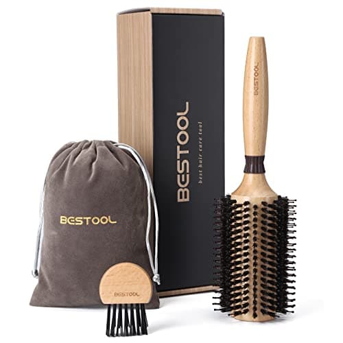 Image of BESTOOL Round Brush for Blow-Drying, Boar Bristles with Nylon Pins, Professional Styling Brush for Women and Men, Straightening, Curling, Improving Hair Texture (Barrel 38mm)