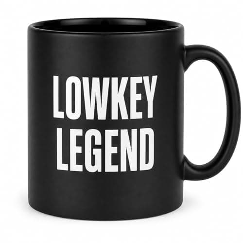 Image of JRose Collections Extra Large 625ml Black Ceramic Mug – “Lowkey Legend” Double Sided Engraved Design – Big Coffee Cup with Gift Box – Funny Novelty Mug for Office Home Tea Coffee